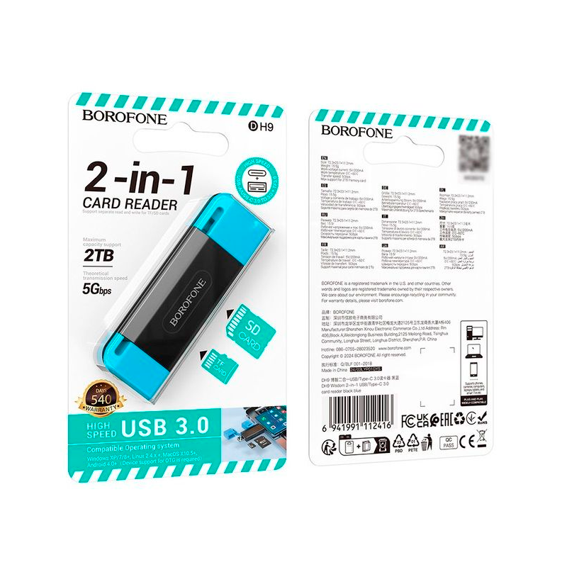 Lector De Memorias Usb Y Tipo C 3.0 Borofone Dh9 Negro - Imagen 4