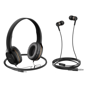 Audifonos Kit 2 en 1 Con Microfono W24 Negro Dorado