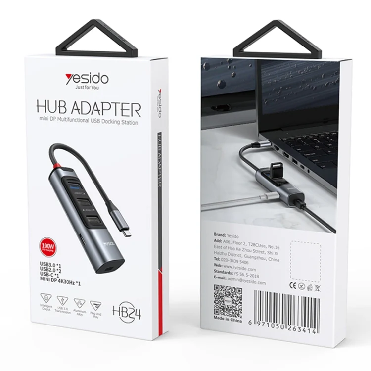 Adaptador Hub Yesido Hb24 5 en 1 Tipo C 100w Gris - Imagen 3