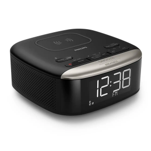 Radio Reloj Despertador Philips Fm TAR7606 Carga Inalambrica Negro